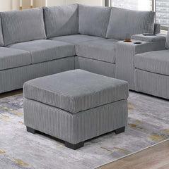 Modern Functional Light Gray Corduroy Upholstered Sectional Set Living Room One Arm Loveseat Wedge Console Ottoman 4pc Couch Sofa Set