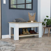 Storage Table, Four Legs, Lower Shelf, Light Oak / White