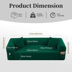 Spring Sofa with High-Quality Fabric, Pillows & Storage - Pocketed Springs, High-Density Foam, for Living Room, Apartment or Studics,Green.