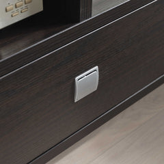 TV Stand Cabinet with curved legs one drawers on metal glides metal square handle modern design divided shelf two cubbies