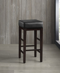 Transitional Black Faux Leather Seat 29-inch Pub Height Stools Set of 2, Espresso Finish Solid Wood Frame