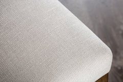 1pc Upholstery Bench Brown And White Finish Fabric Cushion On Top Upholstered Seat Trestle Base Rustic