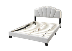 1pc Full Size Bed Wool Fabric Floral Design Headboard w LED Fully Upholstered Platform Bed frame
