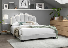 1pc Full Size Bed Wool Fabric Floral Design Headboard w LED Fully Upholstered Platform Bed frame