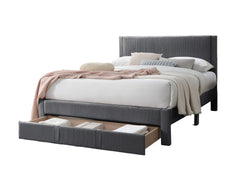 Contemporary 1pc Full Size Bed w Storage Drawer Charcoal Corduroy Texture Design Bedroom Furniture