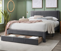 Contemporary 1pc Full Size Bed w Storage Drawer Charcoal Corduroy Texture Design Bedroom Furniture