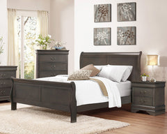 Stained Gray Finish Louis Philippe Style 1pc Queen Size Sleigh Bed Traditional Design