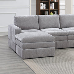 Contemporary 5pc Set Modular Sectional Set 1x One Arm Chair / Wedge 2x Armless Chair 2x Ottoman Granite Color Morgan Fabric Plush Living Room Furniture