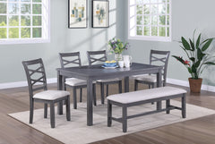 Dining Room Furniture Modern 6pcs Set Dining Table 4x Side Chairs and A Bench Rubberwood Unique Design Back Chair Wooden Top