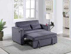 Dark Gray Corduroy Upholstered 2-Seat Sofa w Cup Holders Sleeper Couch 1pc Convertible Sofa w USB