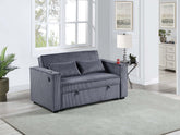 Dark Gray Corduroy Upholstered 2-Seat Sofa w Cup Holders Sleeper Couch 1pc Convertible Sofa w USB