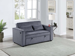 Dark Gray Corduroy Upholstered 2-Seat Sofa w Cup Holders Sleeper Couch 1pc Convertible Sofa w USB