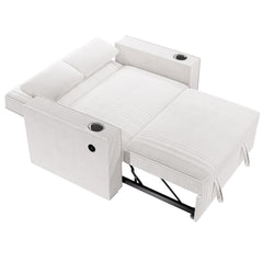 Beige Corduroy Upholstered 2-Seat Sofa w Cup Holders Sleeper Couch 1pc Convertible Sofa w USB