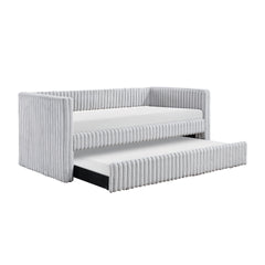 1pc Daybed with Trundle Gray Corduroy Fabric Upholstery Modern Luxury Home Furniture Durable Comfortable