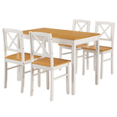 5-Piece Rubberwood Kitchen Dining Table Set with 4 Chairs, Natural White Space-Saving Table and Chair Set for Small Spaces, Apartment, Dining Room, Restaurant - Easy to Clean Smooth Solid Wood Surface