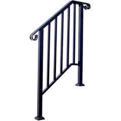 Handrails for Outdoor Steps, Fit 2 or 3 Steps Outdoor Stair Railing, Picket#2 Wrought Iron Handrail, Flexible Porch Railing, Black Transitional Handrails for Concrete Steps or Wooden Stairs