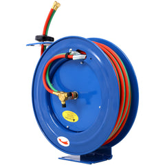 Welding Hose Reel Retractable 1/4 Inch x 100 Foot Twin Oxygen Acetylene Rubber Hoses STD Duty Max 200PSI Heavy Duty Industrial Single Arm Construction