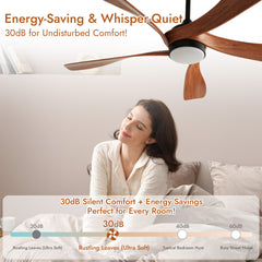 Sofucor 52 Inch Ceiling Fan with Light, Modern Propeller Ceiling Fan with Dimmable Memory LED - Quiet DC Motor, 6 Speeds 5000CFM, Timer, Reversible, for Living Room Bedroom, ETL/FCC, Brown