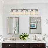 39" Modern 6-Light Vanity Wall Sconce, Brushed Nickel Finish with Frosted Glass Shades for Bathroom or Hallway Lighting (No Bulbs)