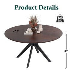 47.2" Solid Wood Round Dining Kitchen Table for 4-6 People with Intersecting Pedestal Base