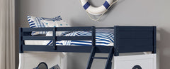 Twin Over Full Bunk Bed Modern Novelty Style Attached Ladder Upper Bed Rails And Lock Joint Structure For Safety Slat Kit Blue / White Finish