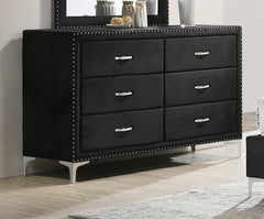 Glam Style 1pc Six Drawers Dresser Fabric Upholstered Tufted Nailhead Tempered Glass Wood Metal Fabric Bedroom Furniture