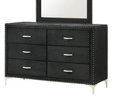 Glam Style 1pc Six Drawers Dresser Fabric Upholstered Tufted Nailhead Tempered Glass Wood Metal Fabric Bedroom Furniture