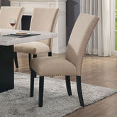 Beige Linen Like Fabric Contemporary 2pc Dining Side Chairs Nalihead Trim Black Solid wood Legs Dining Room Chairs