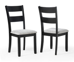 6pc Dining Set Rectangular Table Features Weathered Gray Finish Wood Grain Wide Slat Backs Padded Seats Upholstered Textured Neutral Fabric Chair Bench