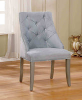 Transitional Style 2pc Side Chair Nailhead Trim Button Tufted Back Silver And Gray Finish Dining Room