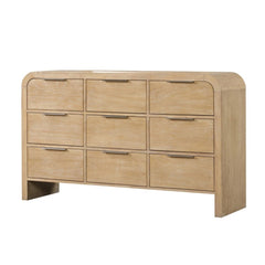 Contemporary Style Natural Finish 1pc Dresser Only Solid Rubber wood Bedroom Furniture 9-Drawers Metal Finger Pulls