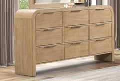 Contemporary Style Natural Finish 1pc Dresser Only Solid Rubber wood Bedroom Furniture 9-Drawers Metal Finger Pulls