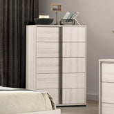 Contemporary Style Chest 1pc Vertical Chrome Handles French Dovetail Drawers Center Metal Glides White Wash Finish Bedroom Furniture