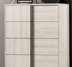 Contemporary Style Chest 1pc Vertical Chrome Handles French Dovetail Drawers Center Metal Glides White Wash Finish Bedroom Furniture