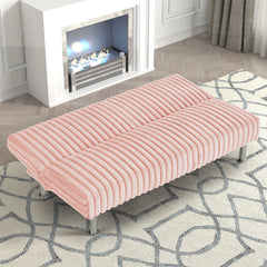 Pink Finish Futon Sofa Contemporary Style Easy Convert Into Bed With Extra Support Leg Armless Chrome Finish Base Legs