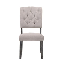 Transitional Dining Chairs Set of 2, Tufted Back Beige Fabric Upholstery Weathered Gray Oak Finish Wooden Dining Furniture