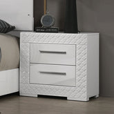 White High Gloss 1pc Nightstand Metal Side Glide 2-Drawers Bedside Table Chrome Hardware Bedroom Furniture