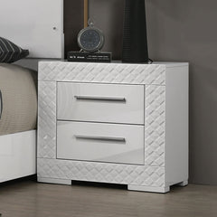 White High Gloss 1pc Nightstand Metal Side Glide 2-Drawers Bedside Table Chrome Hardware Bedroom Furniture