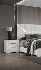 White High Gloss 1pc Nightstand Metal Side Glide 2-Drawers Bedside Table Chrome Hardware Bedroom Furniture