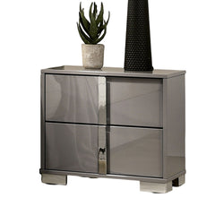 Contemporary Classic Light Taupe Bedside Table Bedroom Furniture 1pc Nightstand Chrome Legs Handles