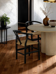 Mid-Century Modern Set of 2pc Side Chairs Rubberwood Black Curved Backrest Dining Room Furniture