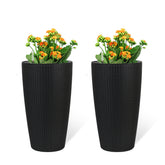 Set of 2 Faux Rattan Tall Planters Outdoor Indoor Large Planters with Water Level Monitor Inner Bucket, Automatic Watering, Flower Plant Pots for Garden, Patio, Porch, Backyard (Black, 22 inch )