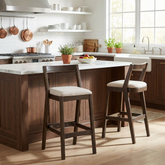 Jasper Indoor Rubberwood Barstool, Dark Brown Finished and Beige Upholstery, Set of 2