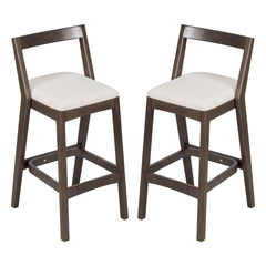 Jasper Indoor Rubberwood Barstool, Dark Brown Finished and Beige Upholstery, Set of 2