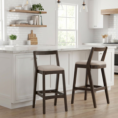 Jasper Indoor Rubberwood Barstool, Dark Brown Finished and Beige Upholstery, Set of 2
