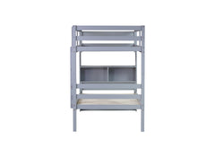 Twin Over Twin Bunk Bed with Shelves , Rubber Wood Bed with Shelves Headboard, Safety Guardrails and Ladder, Convertible to 2 Beds,Grey