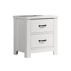 Jermy 22 Inch Nightstand, 2 Drawers, Black Handles, Crisp White Finish
