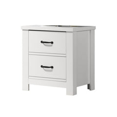 Jermy 22 Inch Nightstand, 2 Drawers, Black Handles, Crisp White Finish