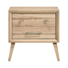 Classic Style Nightstand of 2x Drawers Natural Oak Finish Wooden Bedroom Furniture 1pc, Mid-Century Modern Design