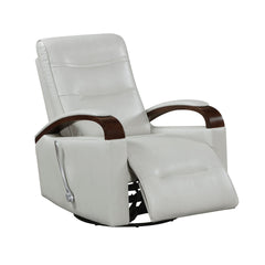1pc Swivel Gliding Recliner Faux Leather Upholstered Solid Rubberwood Arms Luxurious Living Room Furniture, Smoke Color